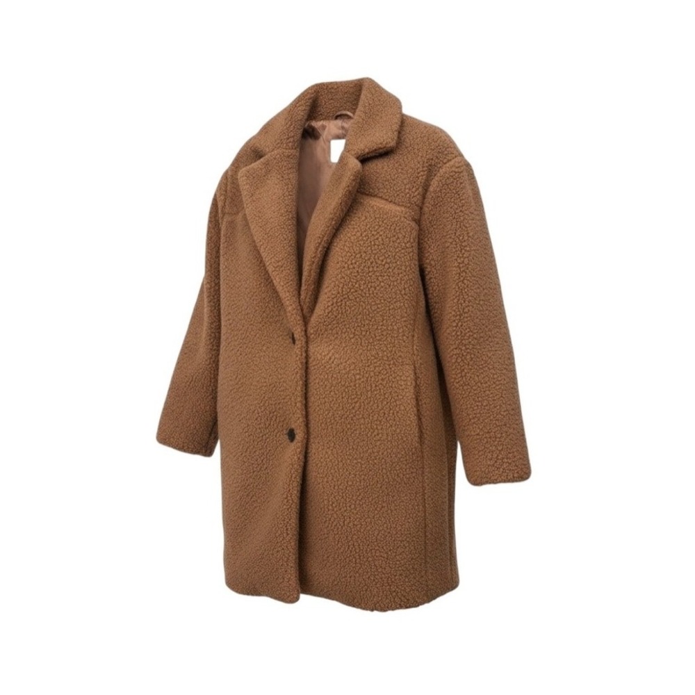 Daily Ritual Teddy Shearling Cozy Coat Chocolate Brown S M Pilates gym commute